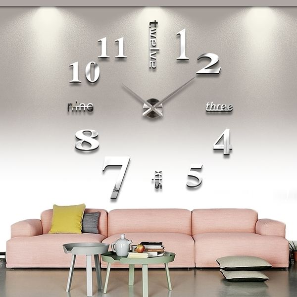 Living Home Décorer DIY Horloge Murale Acrylique Métal Miroir Super Autocollant Montres Numériques s Gratuit Y200110