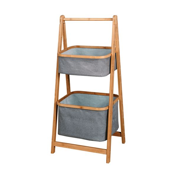 Étagère de rangement à 2 niveaux pour salon, chambre à coucher, étagère en bambou 17,32 x 13 x 38,9 pouces