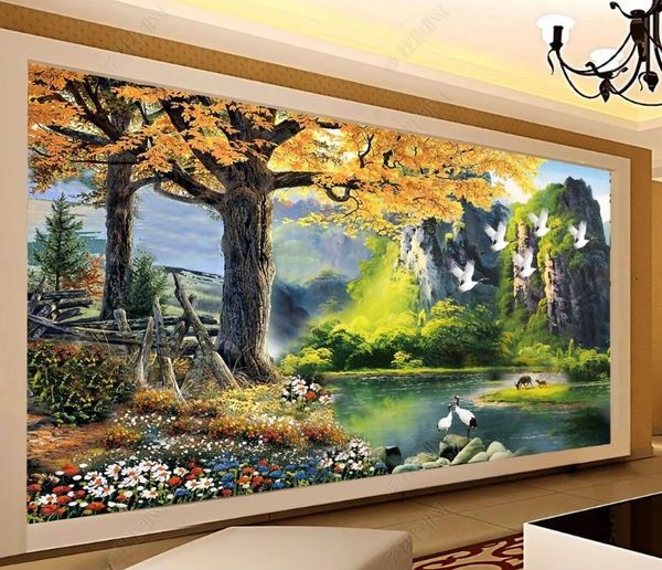 salon chambre maison 3d peint peint wallpaper hd grand arbre paysage fond de plancheur