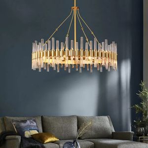 Salon Crystal Chandelier Luxury Gold Decor Home Lampe suspendue grande salle à manger LED LED ROUND CRISTAL LIMTURE