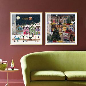 Woonkamer Decoratie schilderen, moderne lichte luxe cartoonkunst, kinderkamer muurschildering, kerstboom, slaapkamerbed kristallen porselein hangend schilderij