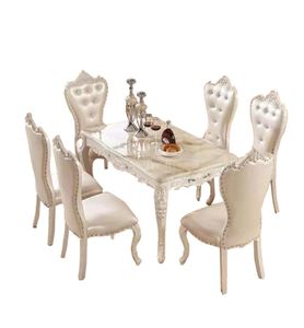 Muebles de sala de estar, mesa y silla americana de cuero macizo, combinación de restaurante europeo, mesa de comedor rectangular para 6 P5451696