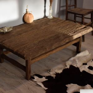 Meubles de salon Table basse rustique faite à la main pour salon, meuble de ferme en bois du milieu du siècle, rectangulaire, Dro Otd0Q