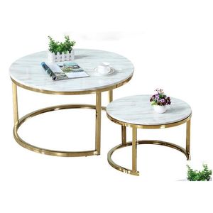 Meubles de salon italien luxe moderne 100% marbre tables basses rondes bureau pour 2 en 1 simple combinaison table en fer 1251731 Drop Dhnds