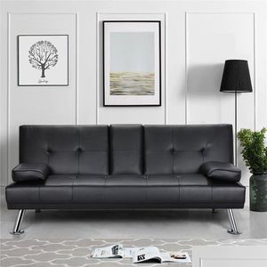Woonkamermeubilair Luxe goederen Moderne kunstleer futon met bekerhouders en kussens Zwart Drop Delivery Huis Tuin Dhp5F