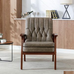 Woonkamermeubilair Mid Century Enkele fauteuil Bank Accentstoel Retro Modern Massief houten armleuning Stof gestoffeerd Houten lounge D Dhxel