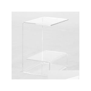 Table d'appoint moderne en acrylique transparent, meuble de salon, avec rangement latéral, étagère pour livres à café, livraison directe, jardin, maison, Dhq0C