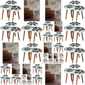 Muebles de sala de estar Mesa nido Mesas de acento laterales de café con extremo redondo con patas de madera Juego de muebles de jardín para el hogar Otj3a