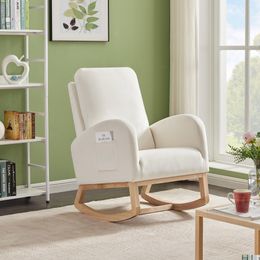 Woonkamermeubilair Schommelstoel Midden van de eeuw Moderne fauteuil Gestoffeerd Hoge rugleuning Accent Zweefvliegtuig Rocker Beige Drop Delivery Home Ga Dhmdo