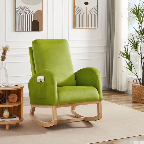 Meubles de salon Fauteuil à bascule Fauteuil moderne du milieu du siècle Rembourré Haut dossier Accent Glider Rocker Vert Drop Livraison Accueil Ga Dhfzs