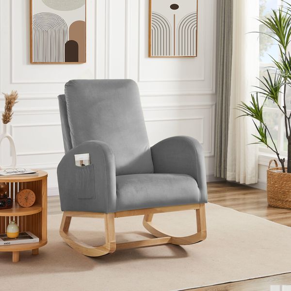 Meubles de salon Chaise à bascule Fauteuil moderne du milieu du siècle Rembourré Haut dossier Accent Glider Rocker Gris Drop Delivery Home Gar Dh98C