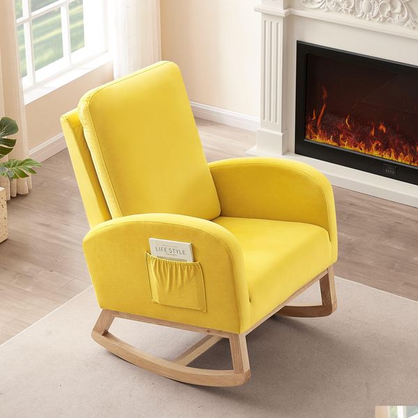 Meuble de salon chaise à bascule du milieu du siècle en fauteuil roulant moderne rembourré grand dossier accent rocker jaune gouttes livraison de la maison g dhjcg