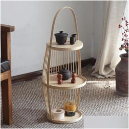 Living Room Furniture Side Table Chinese Bamboo Tea Model Villa Double Floor Coffee Designer Japanese Handmade Drop Delivery Home Gard Otbyp