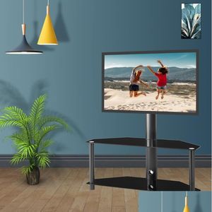 Woonkamermeubilair Amerikaanse voorraad In hoogte en hoek verstelbaar Mti-functie Gehard glas Metalen frame Vloer TV-standaard LCD-beugel Plasma D Dhrd0