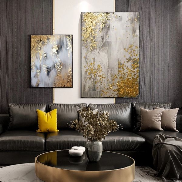 Peinture à l'huile dorée pour salon, Image imprimée murale abstraite, tableau d'art mural d'arbre doré pour la décoration de la maison du salon