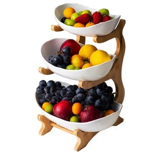 Plato de fruta de plástico de tres capas para el hogar y la sala de estar, plato para aperitivos, soporte moderno creativo, ensaladera, cesta de frutas secas, pastel de caramelo 220307