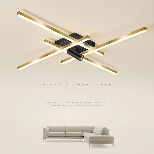 Lampe de salon avec projecteur Creative Golden Personality Line Shape Nordic Light Luxury Modern Minimalist Dining Bedroom Plafonniers