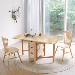 Livinia Wings Table de salle à manger en bois avec pieds de portail, table de cuisine extensible en bois dur massif permettant de gagner de l'espace avec 6 tiroirs entièrement assemblés (chêne naturel)