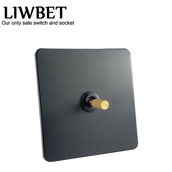 LIWBET Color negro 1 Gang Interruptor de pared de 2 vías y interruptor de luz de panel de acero inoxidable AC220 250V con palanca de cobre T200605