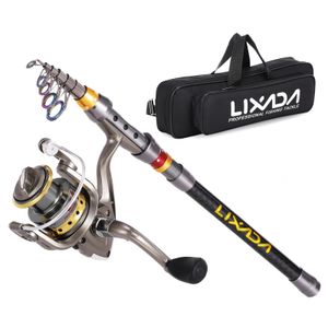 Lixada, caña de pescar telescópica de fibra de carbono y carrete de pesca giratorio, Kit completo, bolsa de aparejos de pesca, juego de equipo de pesca 240123