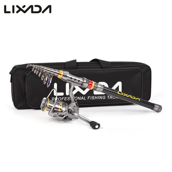 Combinación de carrete de pesca telescópica de Lixada Combo completo Kit completo de fibra de carbono Pole Giring Back Bag Fasting Case Pesca Gear 240407