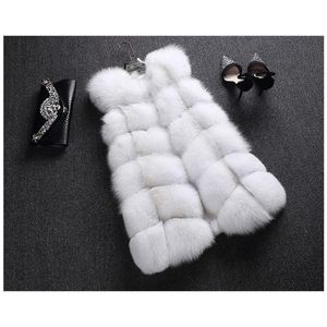 Liyafur Dames 100% Echte Echt Volledige Pelt Huid Luxe Vos Bont Lange Vest Vest Gilet Fashion 201103