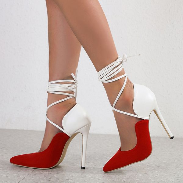 Liyke, nuevo estilo, blanco, rojo, Color mezclado, zapatos de tacón para mujer, sexis, puntiagudos, tacones de tiras, zapatos de boda para fiesta, sandalias de tacón de aguja para mujer