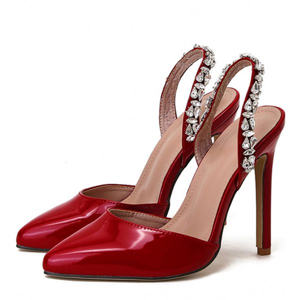 Liyke primavera otoño rojo tacones altos finos zapatos de fiesta de graduación señoras Slingback sandalias moda strass tobillo correa mujeres bombas