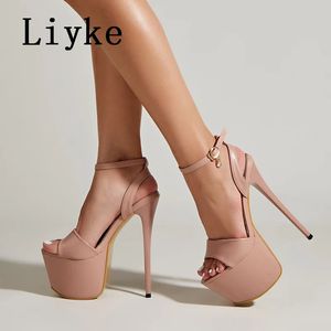 Liyke Summer Fashion Open Toe Plateforme High Heels Sexy 17cm Sandales Femmes à la cheville Boucle Strap Party Nightclub Stripper Shoe Pumps 240428