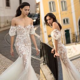 Liz Martinez 2018 Lente Kant Applicaties Trouwjurken Mermaid Off The Shoulder Vestidos de Novia Sheer Wedding Dress Bruidsjurken