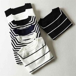 Lizkova zomer gebreide gestreepte t-shirt vrouwen Koreaanse schattige korte mouw tops Harajuku stijl streetwear kleding 210623