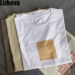 Lizkova Lettre blanche Imprimer Harajuku T-shirt décontracté Chemise Femmes Été O-Cou Manches courtes Dames élégantes Tops T200614