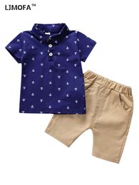 LJMOFA Summer Kids Polo T-shirts Coton à manches courtes Coton Toddler Baby Boy Casual Navy Style Tenues Ensembles de vêtements 2-8Y D428 L2405