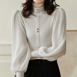 LJSXLS herfst elegante chiffon patchwork turtleneck trui vrouwen winter Koreaanse gebreide tops lange mouw truien femme 2111103
