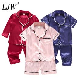 LJW pyjamas pour enfants ensemble bébé costume enfants vêtements enfant en bas âge garçons filles glace satin de soie hauts pantalons ensemble vêtements de maison 220507