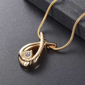 LKJ11529 Funnel Geschenkdoos Crystal Inlay Gold Ribbon Shape Memorial Urn ketting Houd geliefden Ashes Cremation Sieraden Pen275C