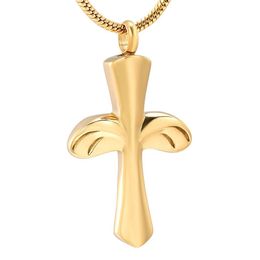 LKJ9976 Bijoux de crémation pour cendres ailes d'ange pendentif croix collier en acier inoxydable souvenir religieux urnes commémoratives bijoux 280M