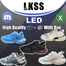 Tess LKSS Track LED Tracks 3.0 Baskets Chaussures à Plateforme pour Femmes Baskets de Luxe à Capuche Tessy.com. Cuir Gomma all blacks blanc Nylon Imprimé