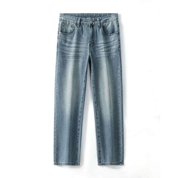 # LKTM Portez un jean à barbe de chat polyvalent lavé américain pour une sensation de haute qualité masculine usée pantalon droite lâche