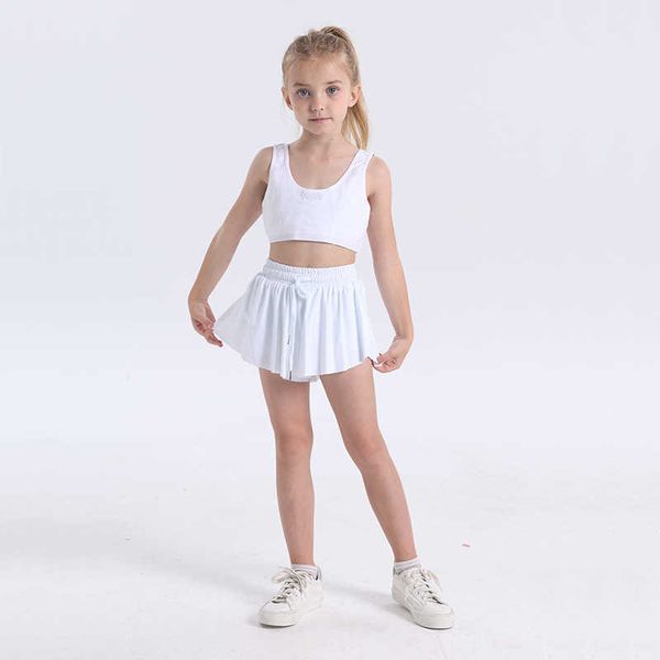 LL-118 Pantalones cortos de yoga para niños Faldas para niñas Trajes Ropa deportiva de cintura alta con bolsillos Ropa deportiva Pantalones cortos Niñas corriendo Chica elástica 23ss