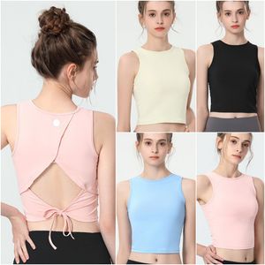 LL-1301 Femmes Yoga tenues été sans manches chemise gilet filles en cours d'exécution Sport dames décontracté vêtements de Sport pour adultes gymnastique exercice vêtements de Fitness