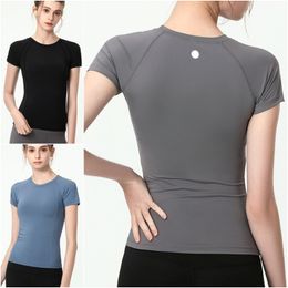 LL-1303 Femmes minces tenues de Yoga chemises d'été filles course Sport à manches courtes T-shirts vêtements de Sport pour adultes chemise de Sport exercice vêtements de Fitness séchage rapide
