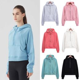 LL-220 Abrigo deportivo con media cremallera para mujer, suéter con capucha, traje de béisbol informal, versátil, holgado, para correr, Fitness, Yoga, gimnasio, ropa, chaqueta, Top