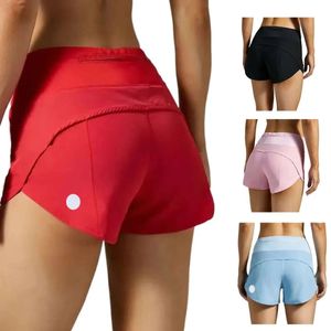 LL-24 versnelling hoogbouw hoog ingekleurde korte taille sport shorts dames set snel drogen los lopende kleding rug zipper zakfitness yoga