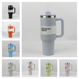 LL 40oz tasse Topage avec des gobelets isolés à poignée Paille Paille en acier inoxydable Café Termos Prêt à expédier des bouteilles d'eau isolées sous vide