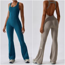 LL-8117 Dames Jumpsuits One Piece Yoga Outfits Mouwloze nauwsluitende dans jumpsuit Lange broek Fast Dry Breathable Bell-Bottoms P 375
