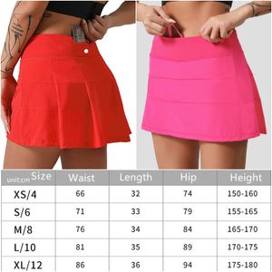 LL-88207 Dames Yoga-outfits Hoge taille Tennis-rokken Oefen geplooide rok Cheerleaders Korte jurken Fiess dragen meisjes hardlopen elastische volwassen broek sportkleding