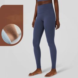 LL Autunno E Inverno Più Velluto Ispessito Pantaloni Lu Yoga Pantaloni Sportivi Da Donna Da Jogging A Vita Alta Pantaloni Stretti Peach Hip Vestiti Caldi Di Yoga