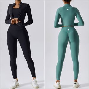 LL Marque Femmes Yoga Outfit Trois Pièces Gilet + Pantalon + Vestes Costumes Exercice Près Du Corps Vêtements De Fitness Course Élastique Adulte Vêtements D'entraînement Élastique Pantalon Hauts