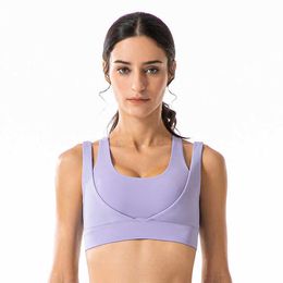 LL-DS02 Yoga Wear Women's Sports Underwear High-String Shock-Proof Running Outer Wear Beautiful Dubbele schouderriem geribbelde bh-fitness met merk